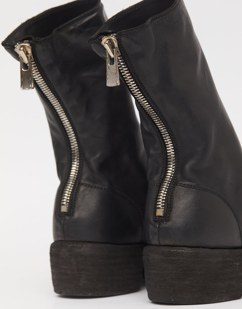Black 788Z Leather Rear Zip Boots