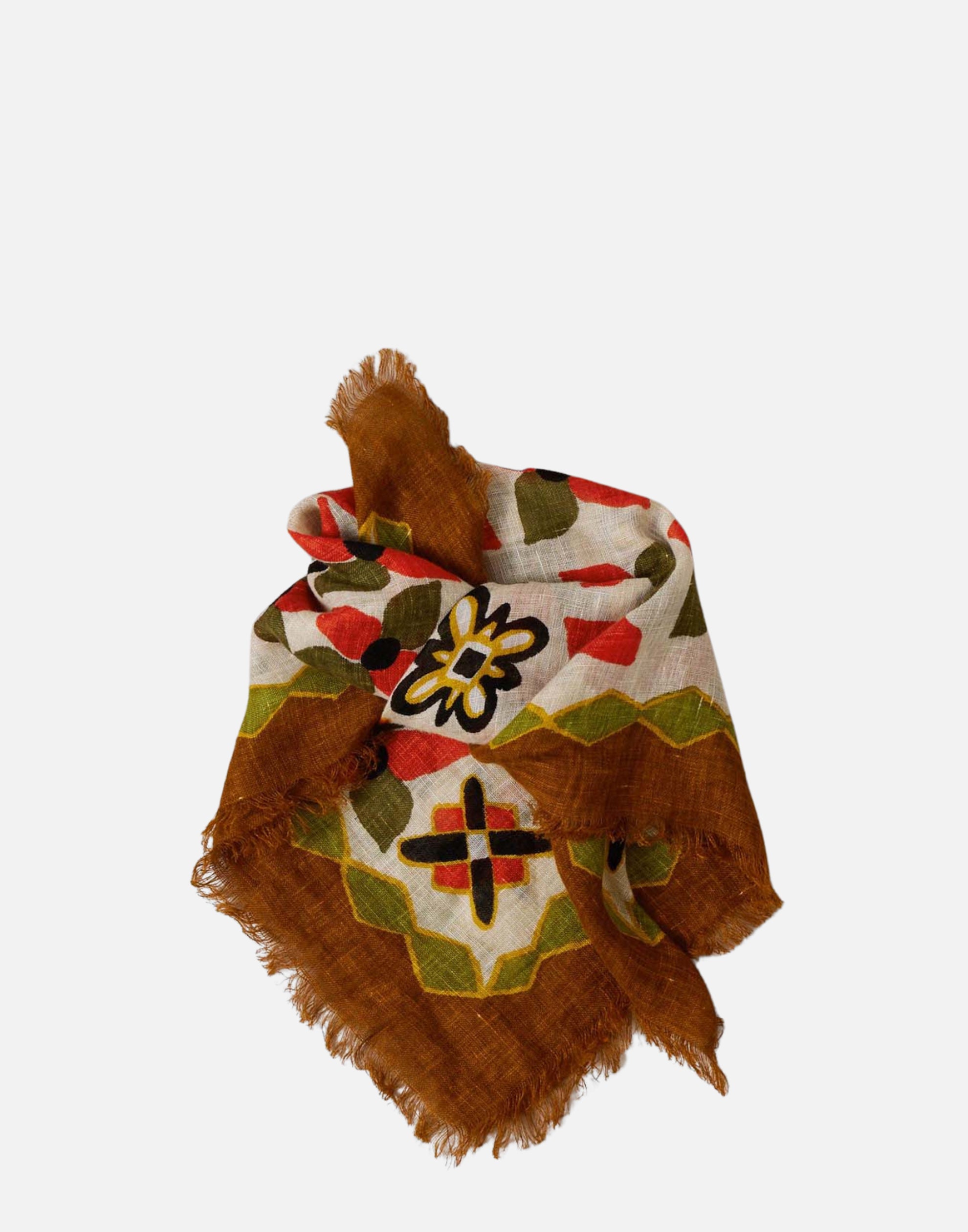 Paprika & Green Folk Floral Linen Bandana