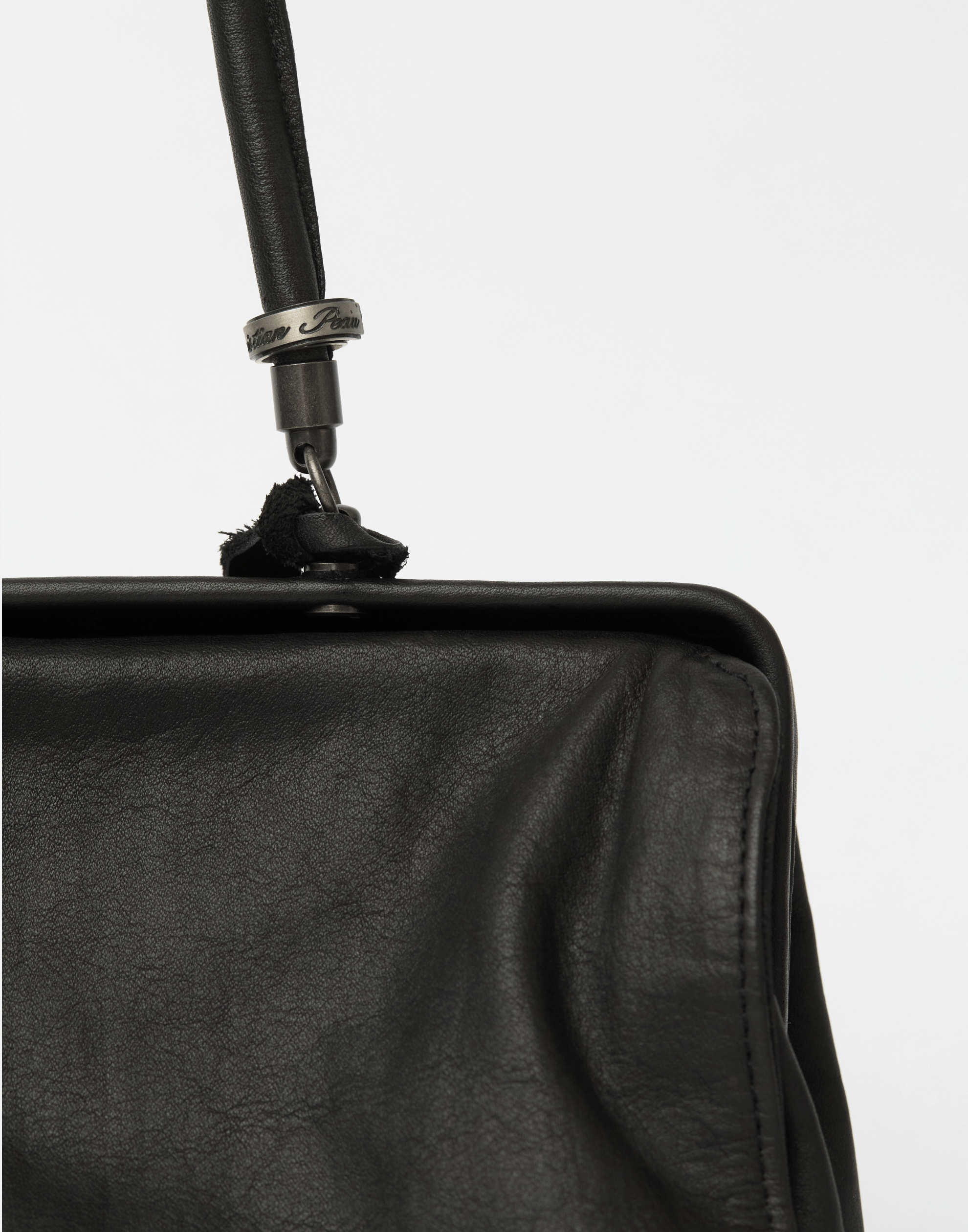 Black Leather Medium Long Handle Bag