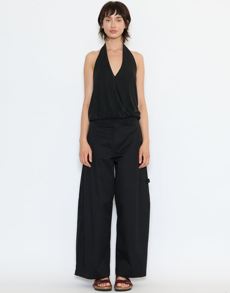 Black Linen Blend Halter Top