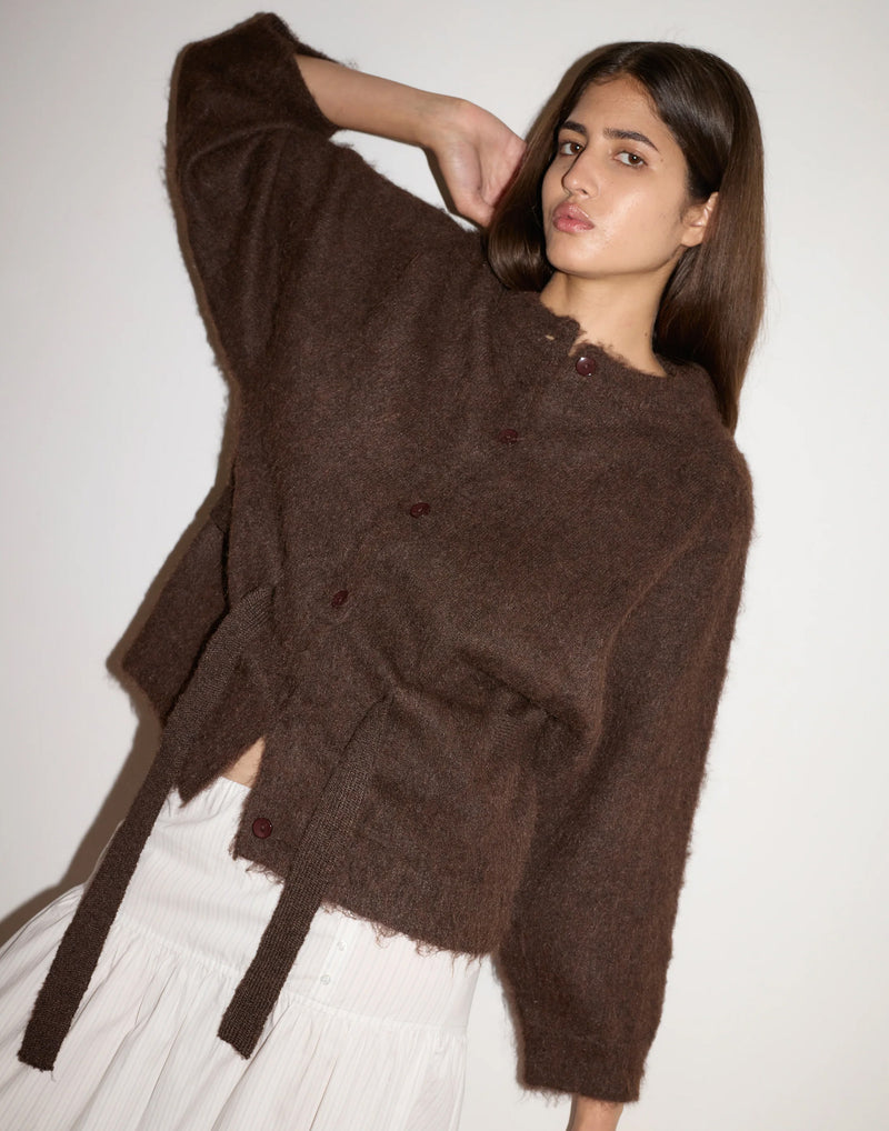 Brown Wool Blend Belted Cardigan