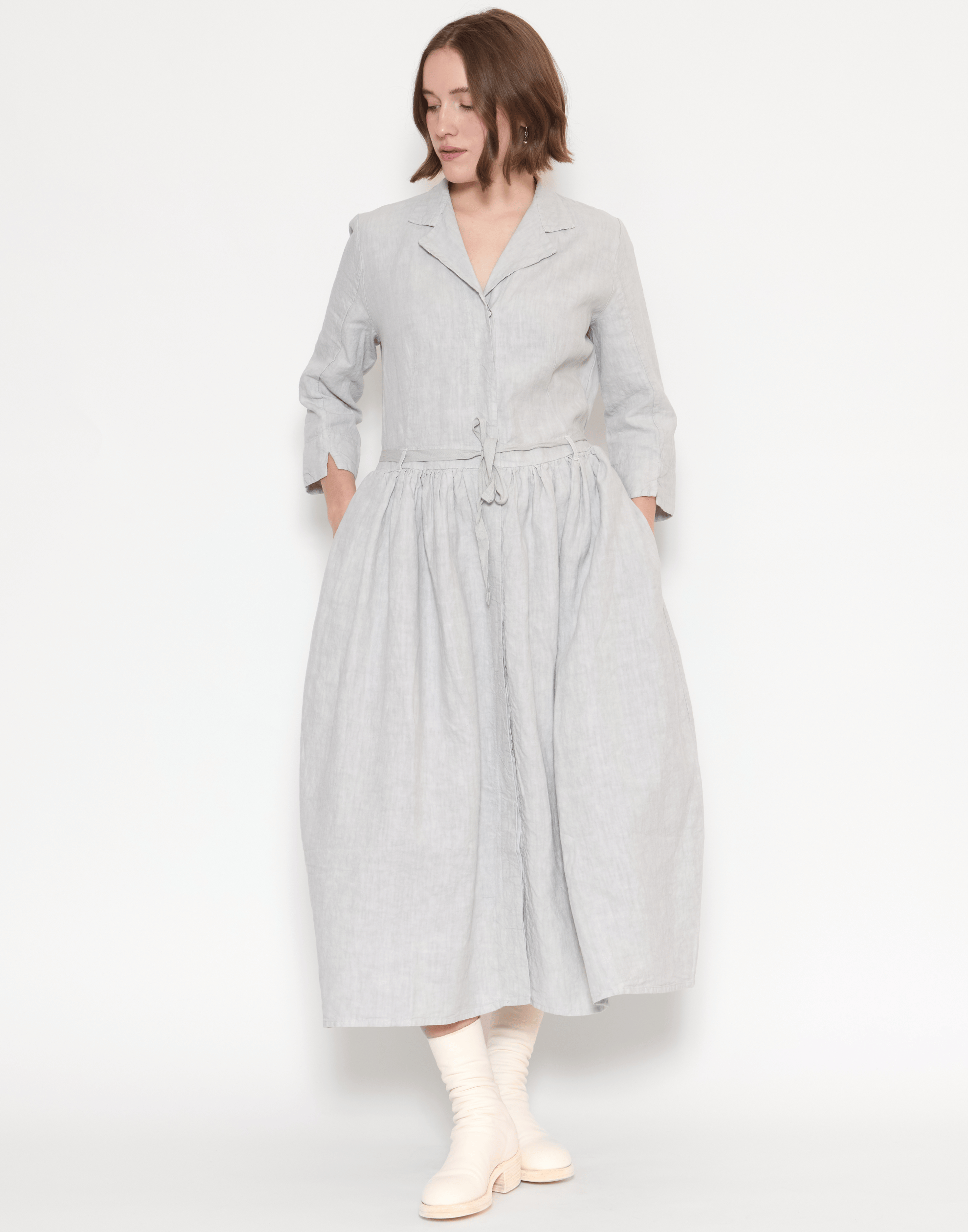 Pearl Grey Linen Davina Shirt Dress
