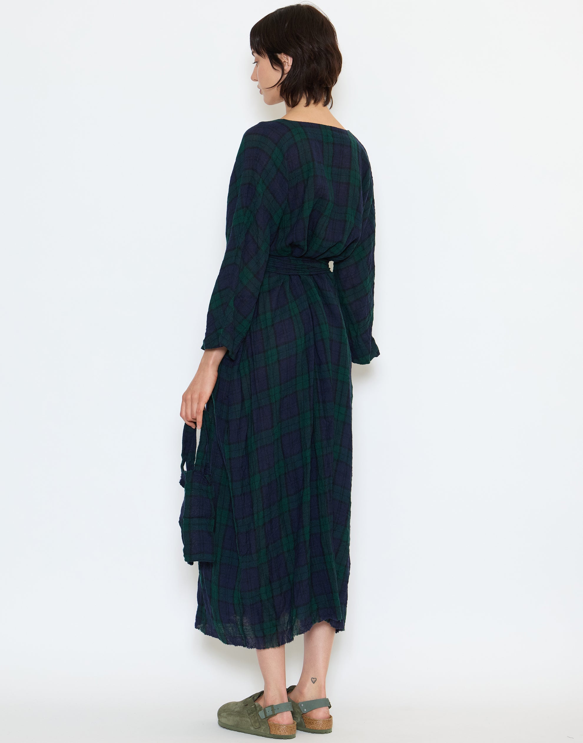 Navy & Green Tartan Wool Bianco Lavato Dress