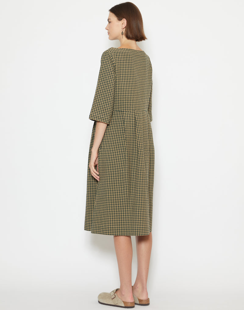Olive Green Cotton Seersucker Franca Dress