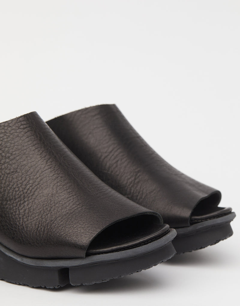 Black Leather Solo Wedge Slides