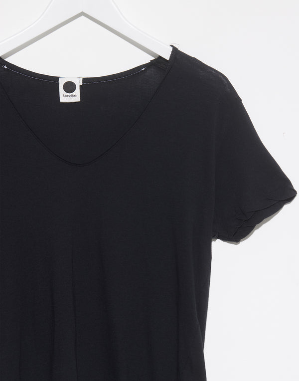 Black Cotton Regular V Neck T-Shirt