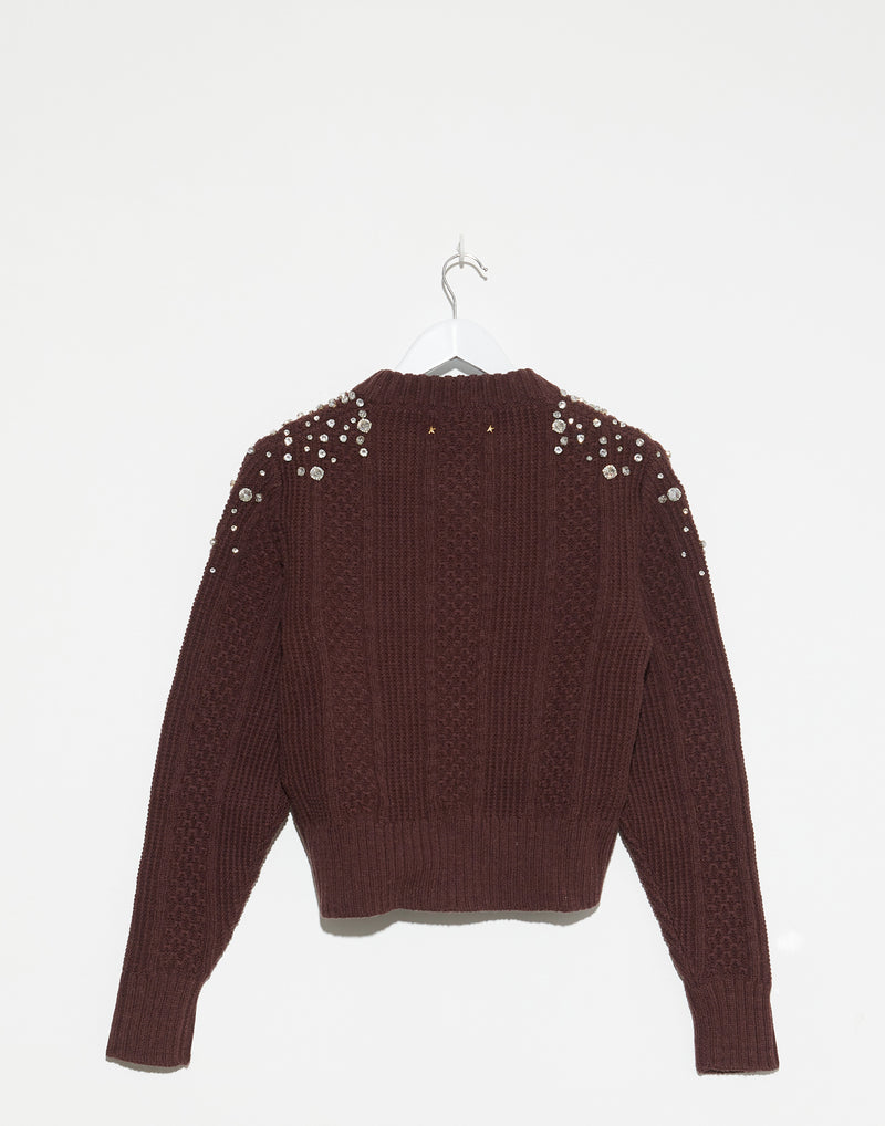 Burgundy Wool & Crystal Embellished Pullover