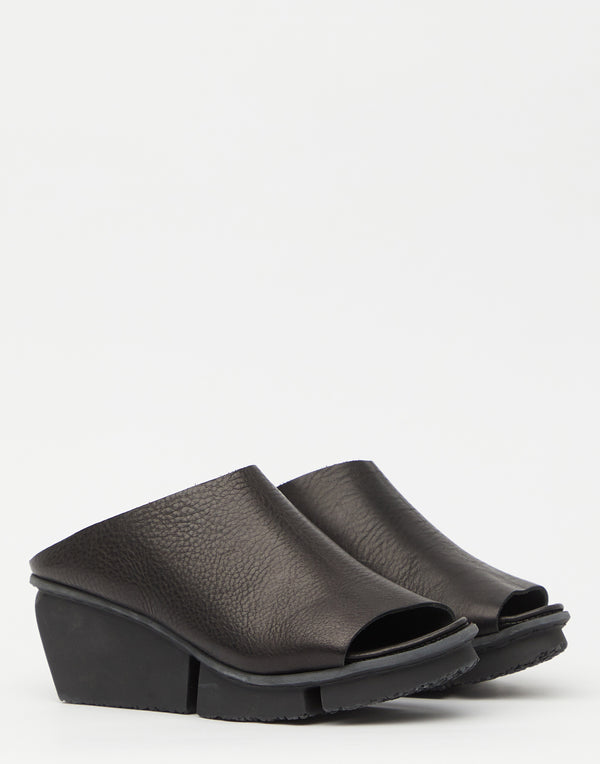 Black Leather Solo Wedge Slides