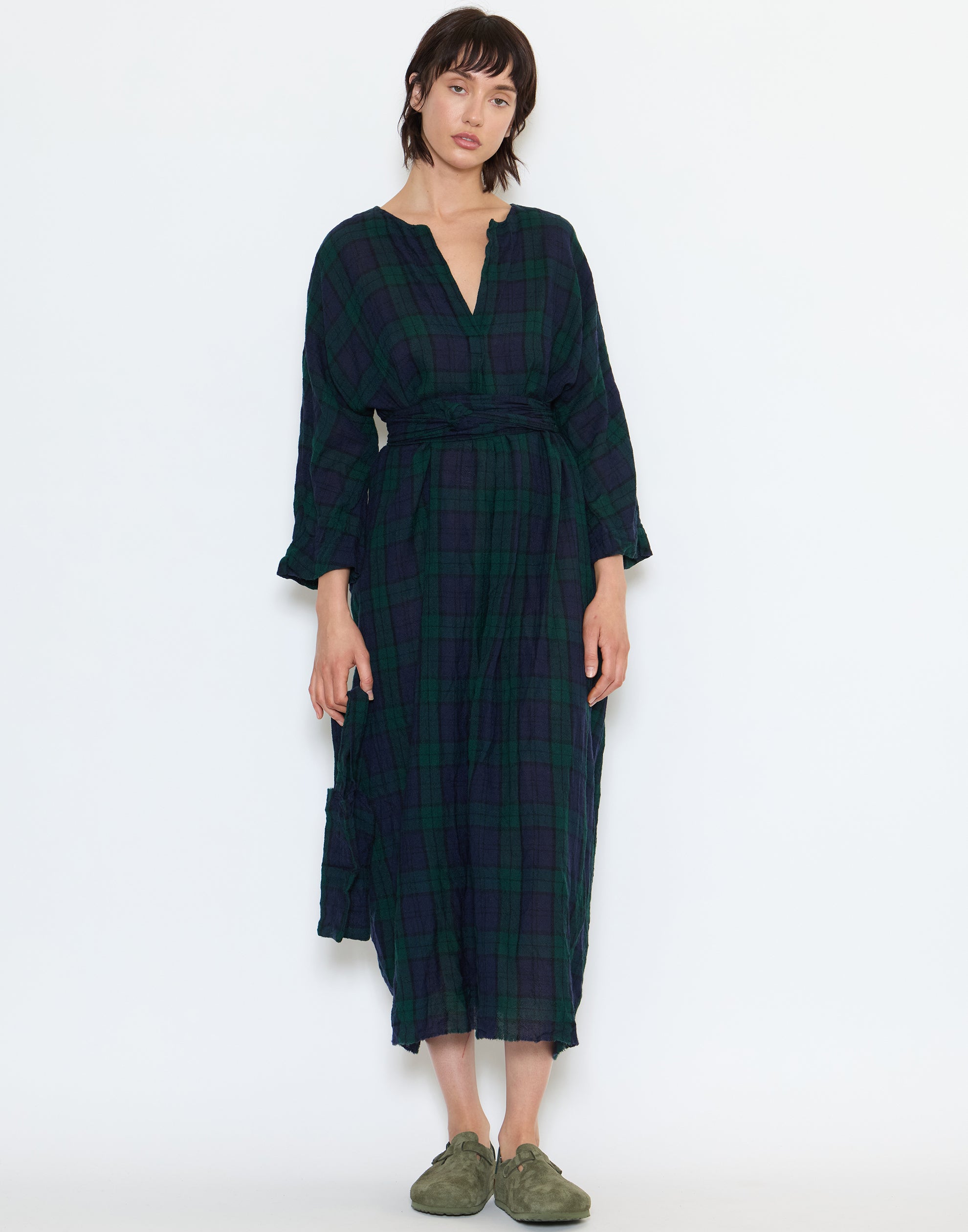 Navy & Green Tartan Wool Bianco Lavato Dress