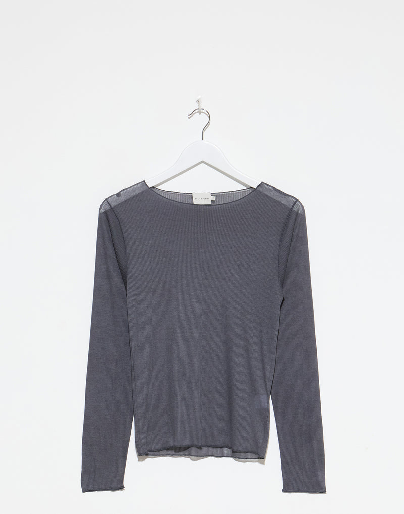 Steel Viscose Blend Long Sleeve Knit Top