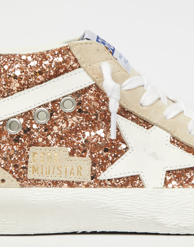 Peach Glitter & White Mid Star Sneakers