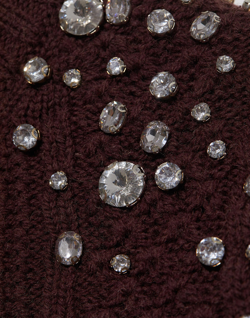 Burgundy Wool & Crystal Embellished Pullover