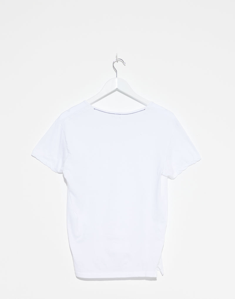 White Cotton Regular V Neck T-Shirt