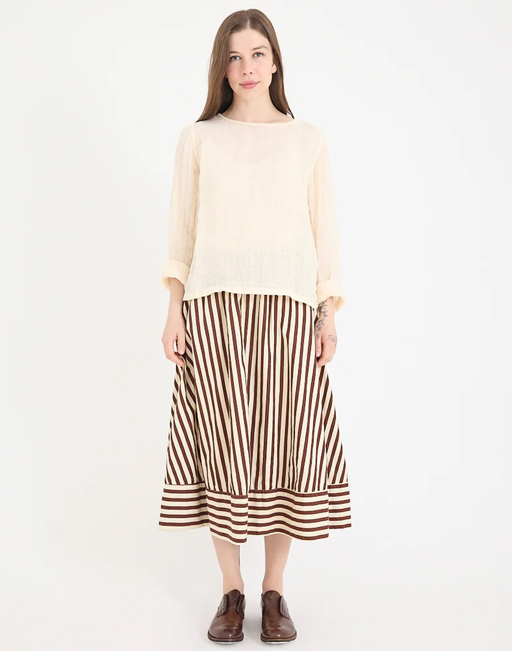 Coco Stripe Cotton Twill Ash Skirt