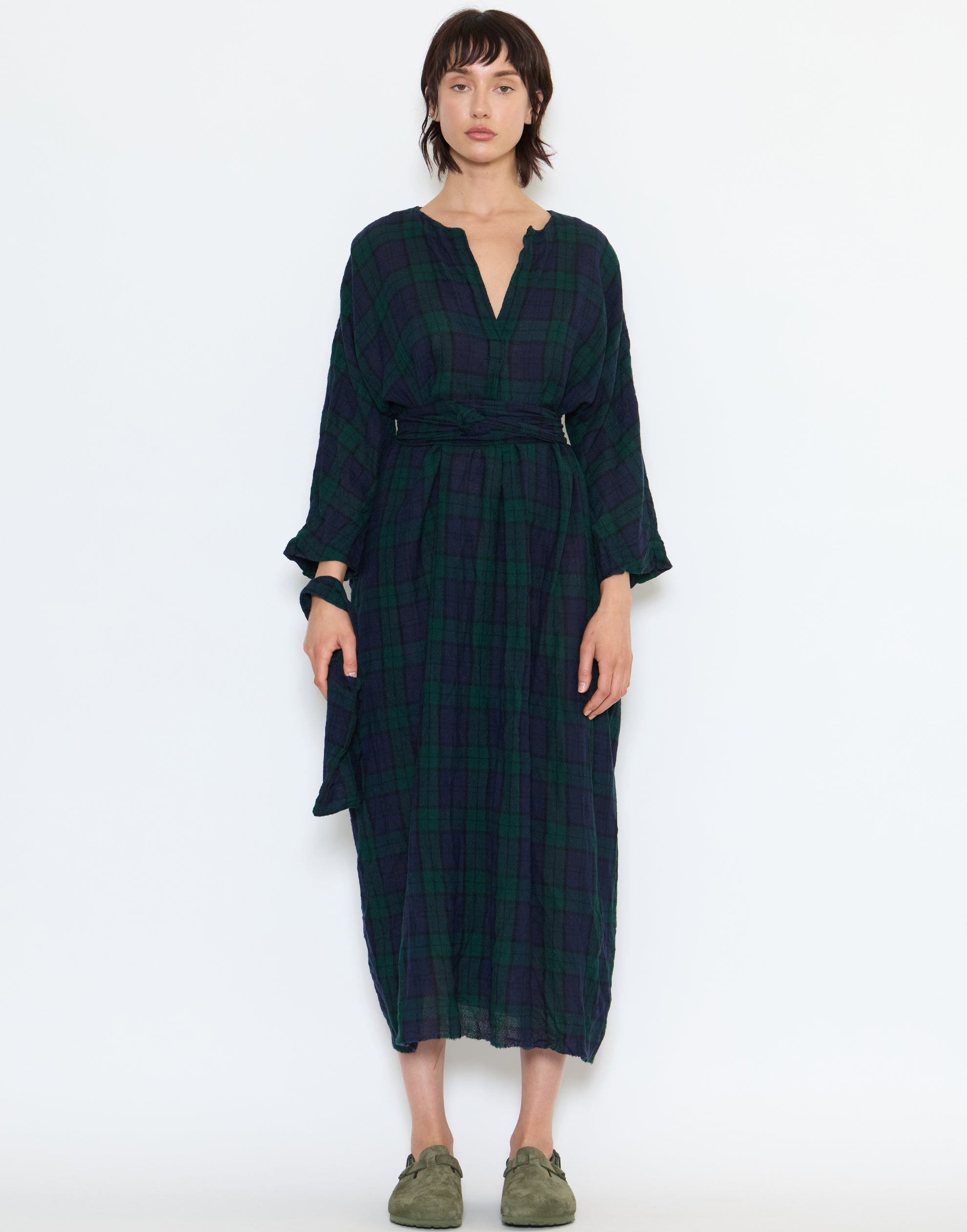 Navy & Green Tartan Wool Bianco Lavato Dress