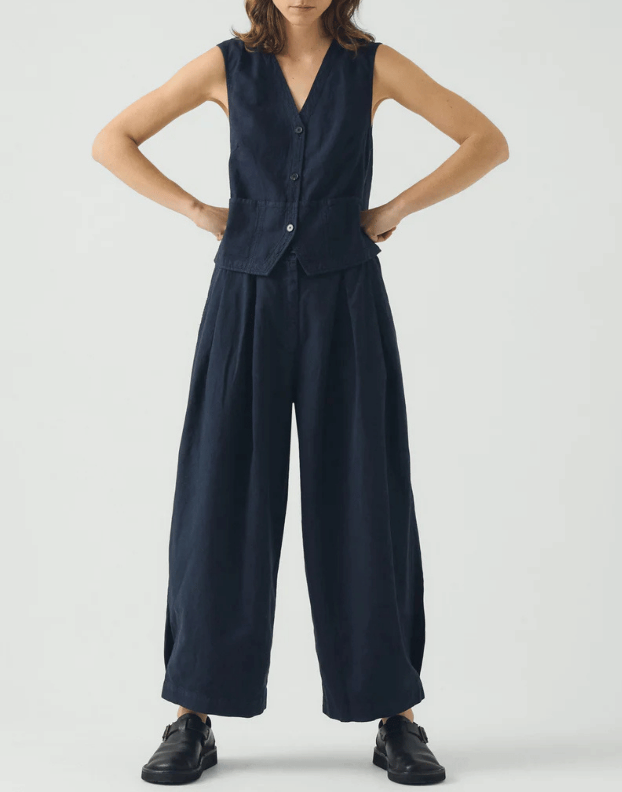 Anthracite Cotton & Linen Wide Leg Trousers