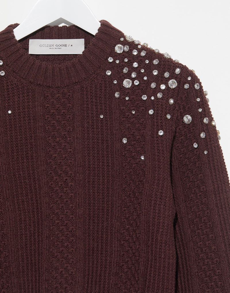 Burgundy Wool & Crystal Embellished Pullover