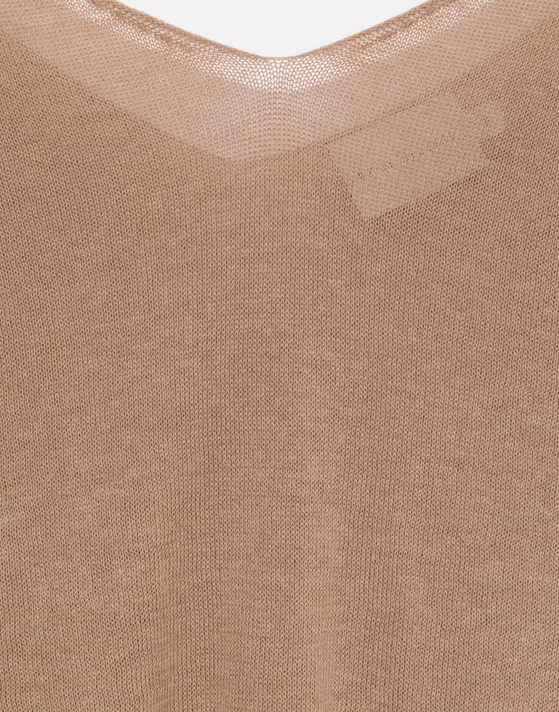 Light Brown Cotton Rolled Knit Top