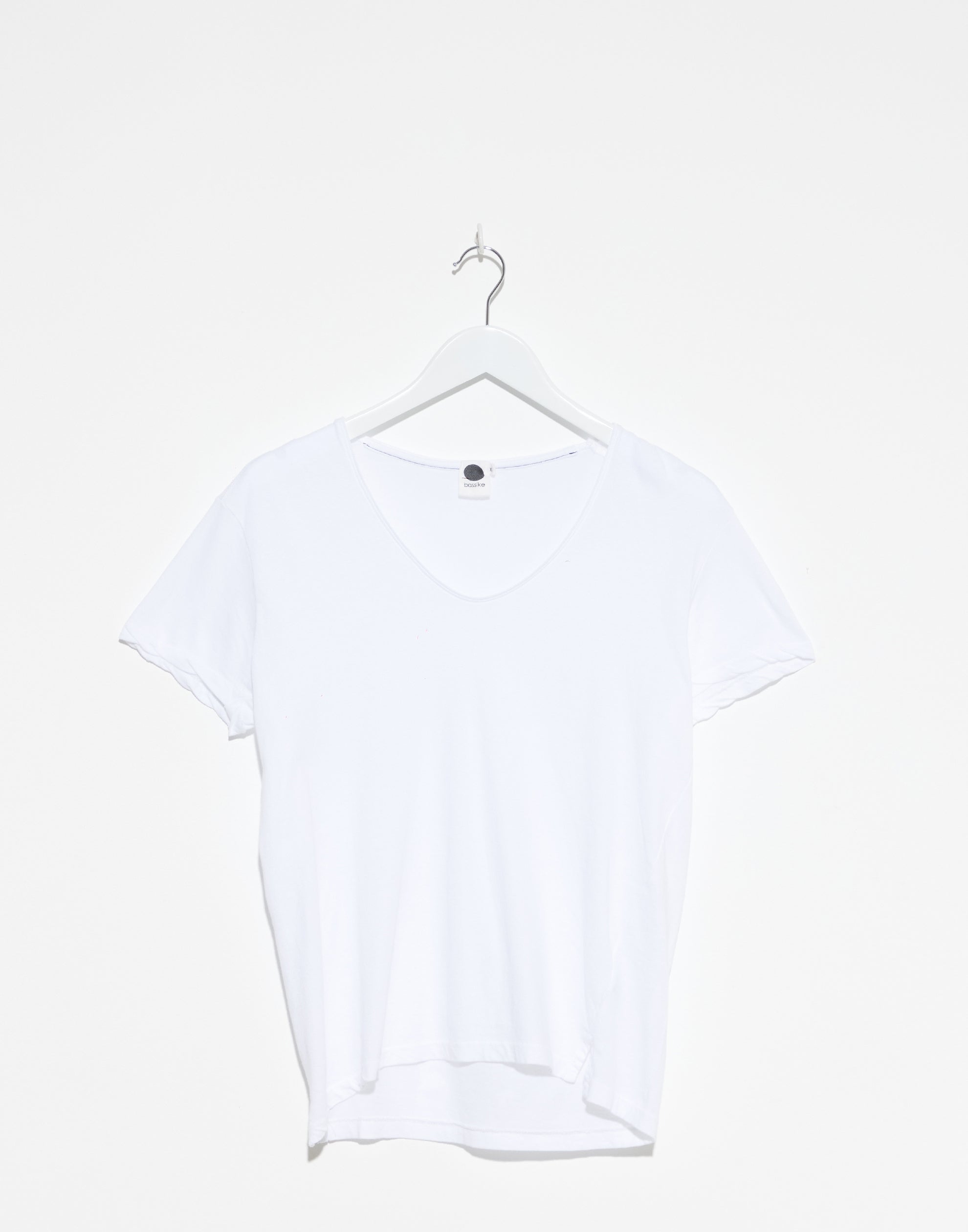 White Cotton Regular V Neck T-Shirt