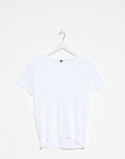 White Cotton Regular V Neck T-Shirt