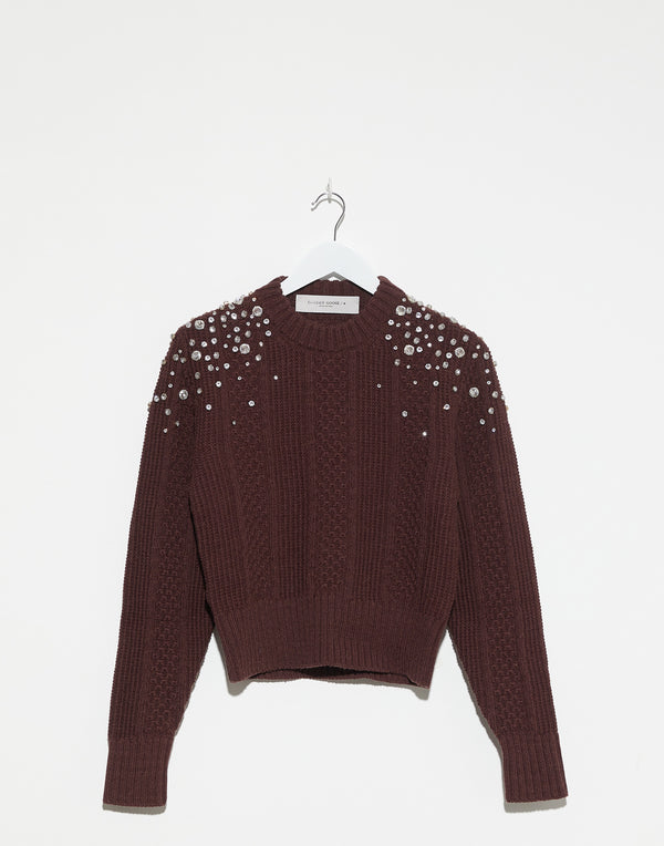 Burgundy Wool & Crystal Embellished Pullover