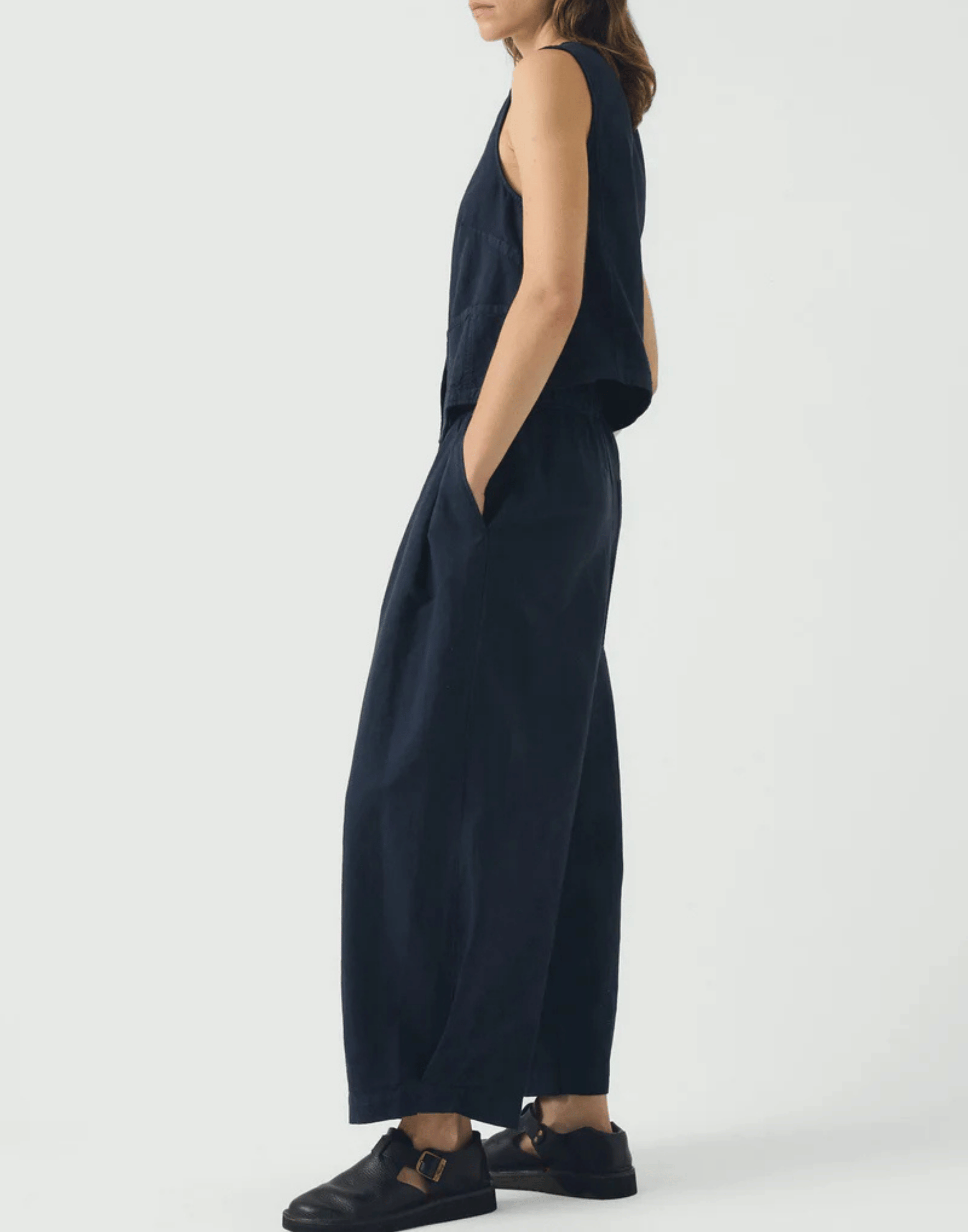 Anthracite Cotton & Linen Wide Leg Trousers