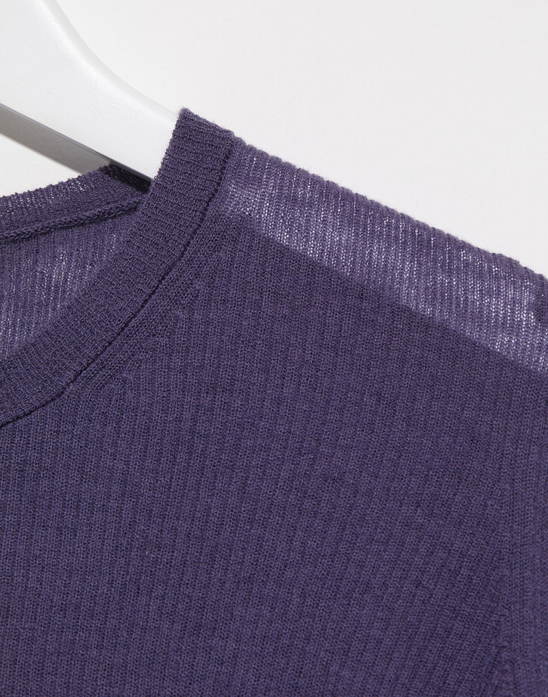 Dark Purple Fine Ribbed Wool Pullover