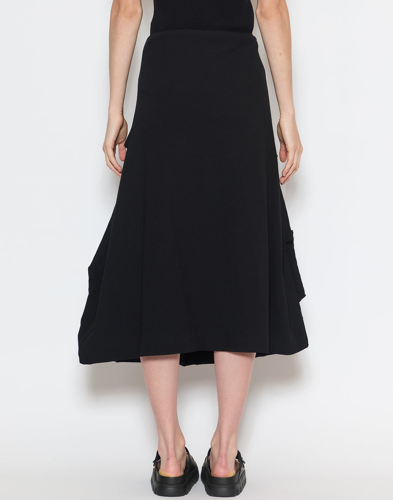 Black Viscose & Wool Blend Stretch Skirt