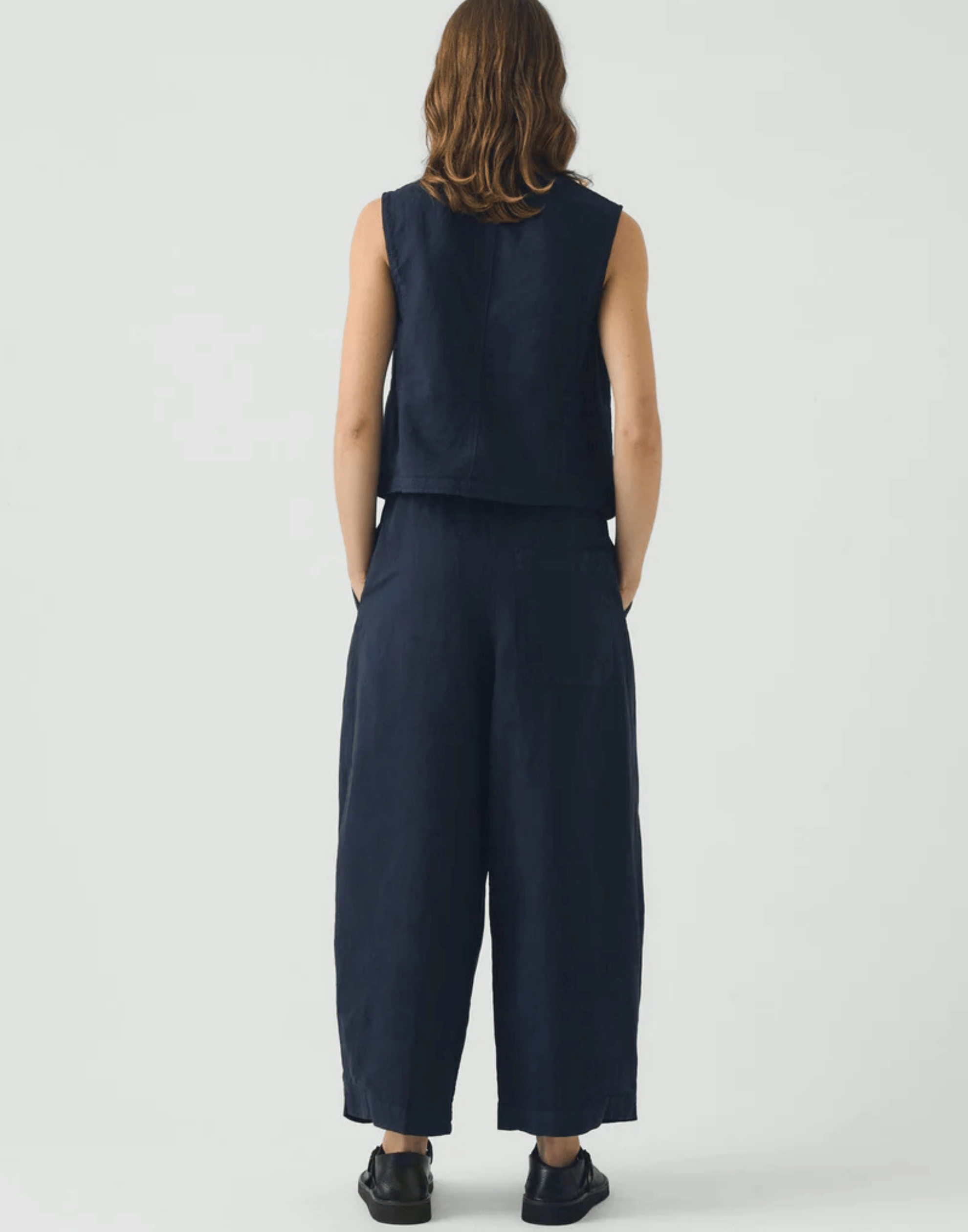 Anthracite Cotton & Linen Wide Leg Trousers