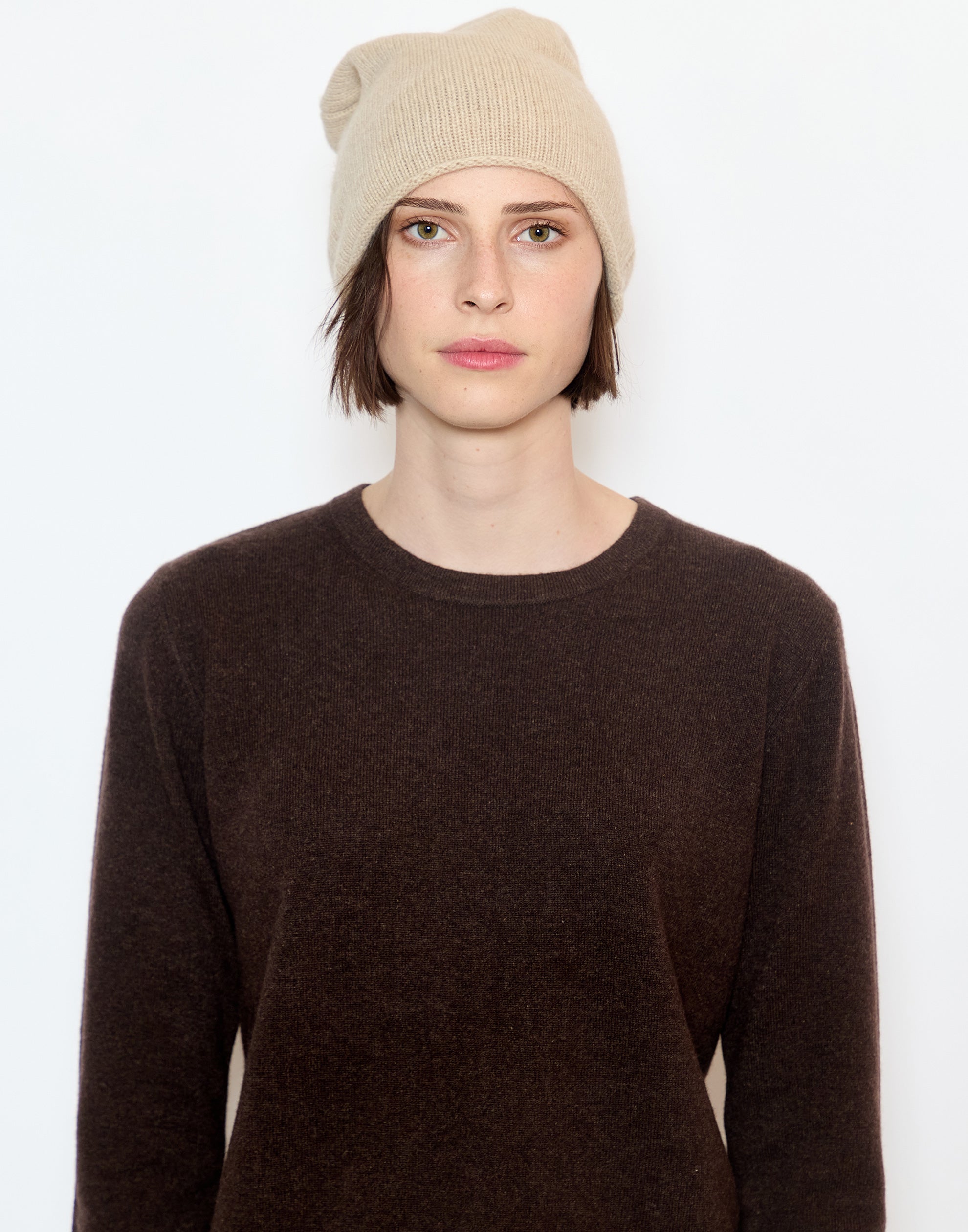 Beige Raw Cashmere Beanie