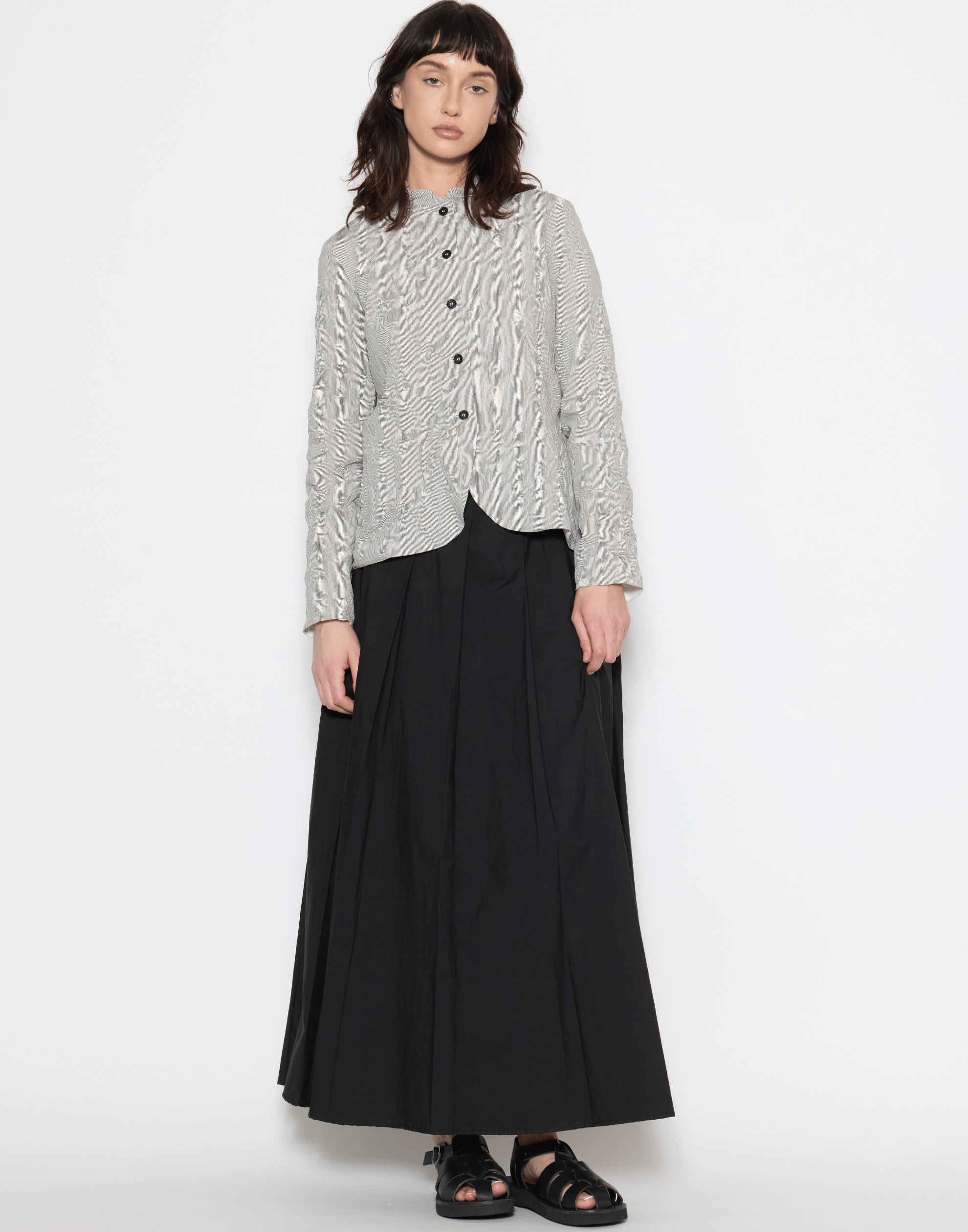 Pinstripe & Black Buttons Viscose Blend Jacket