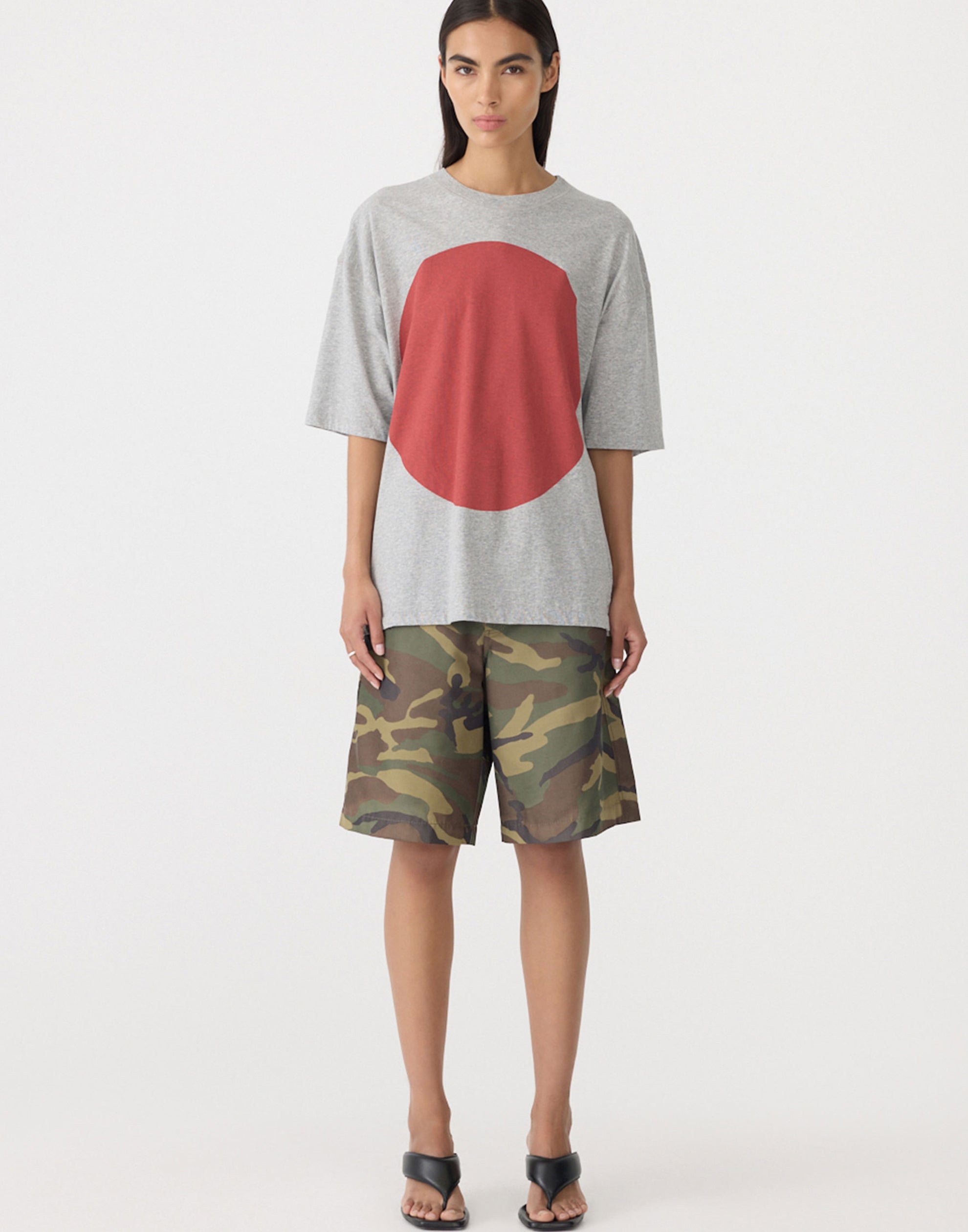 Grey & Heritage Red Cotton Slouch Dot T-Shirt
