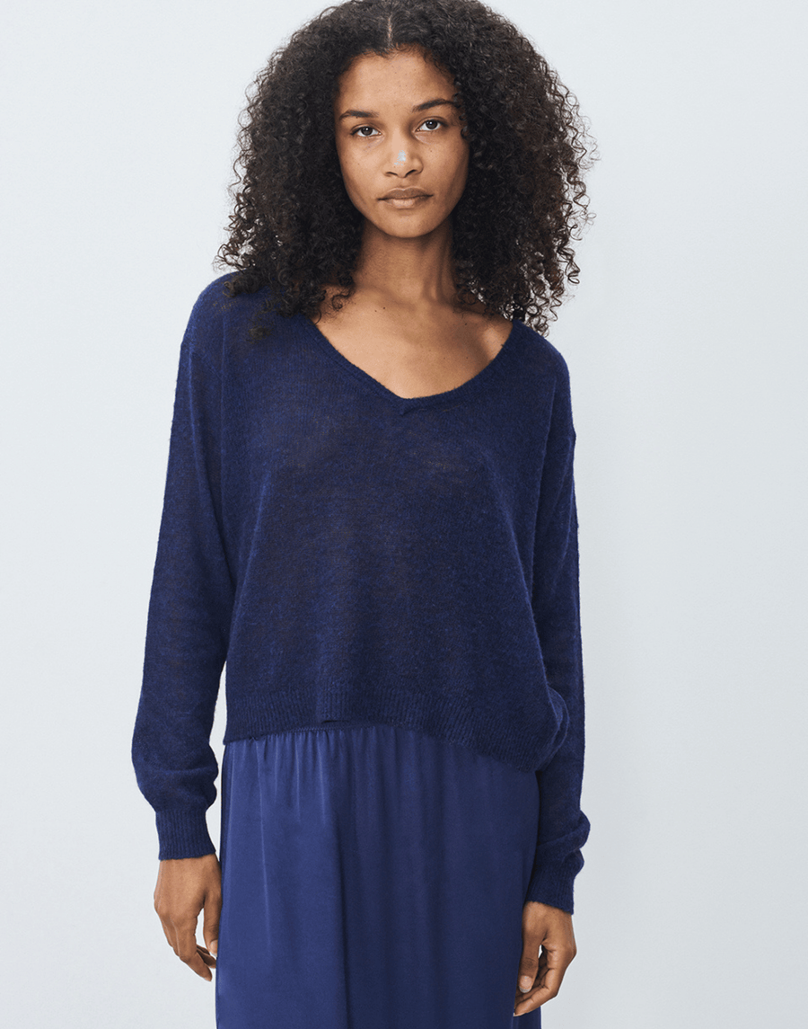 Navy Wool Cashmere Blend Dumy Pullover