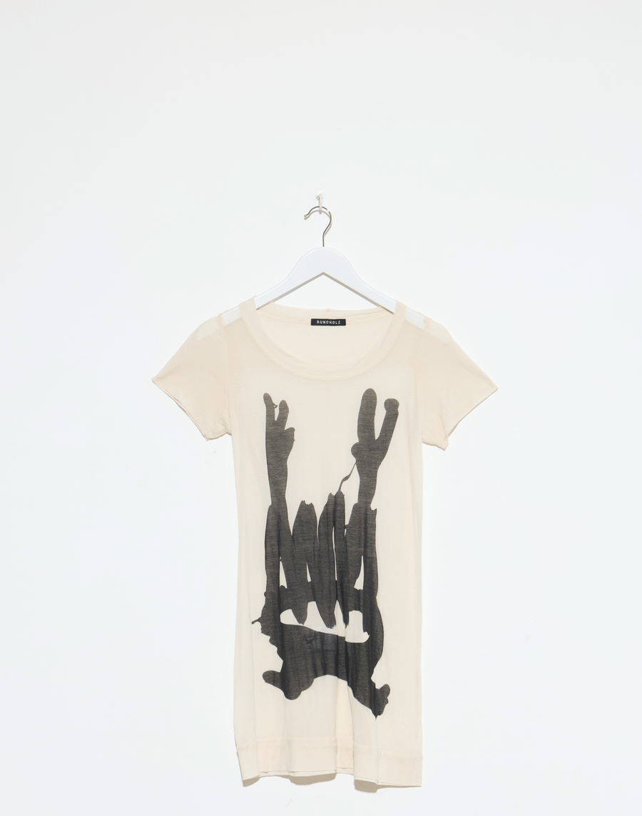 Bone Black Print Lyocell & Silk T-Shirt