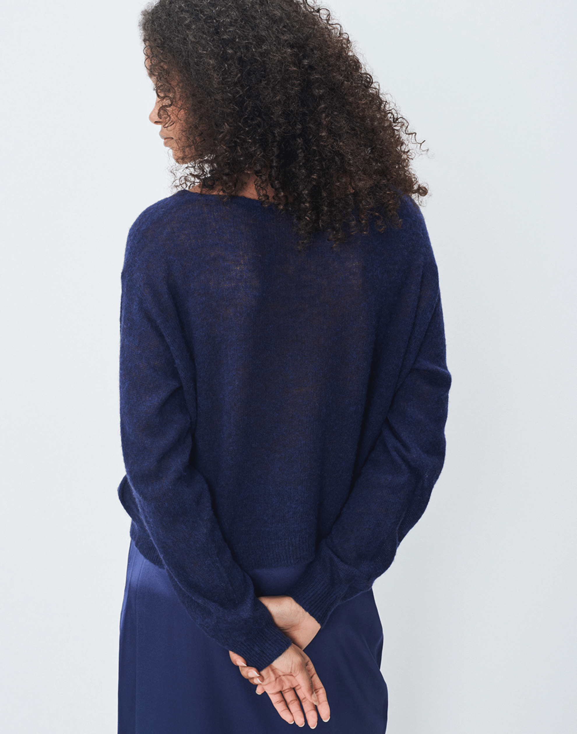 Navy Wool Cashmere Blend Dumy Pullover