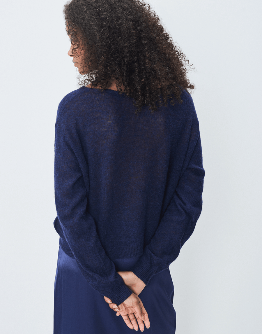 Navy Wool Cashmere Blend Dumy Pullover