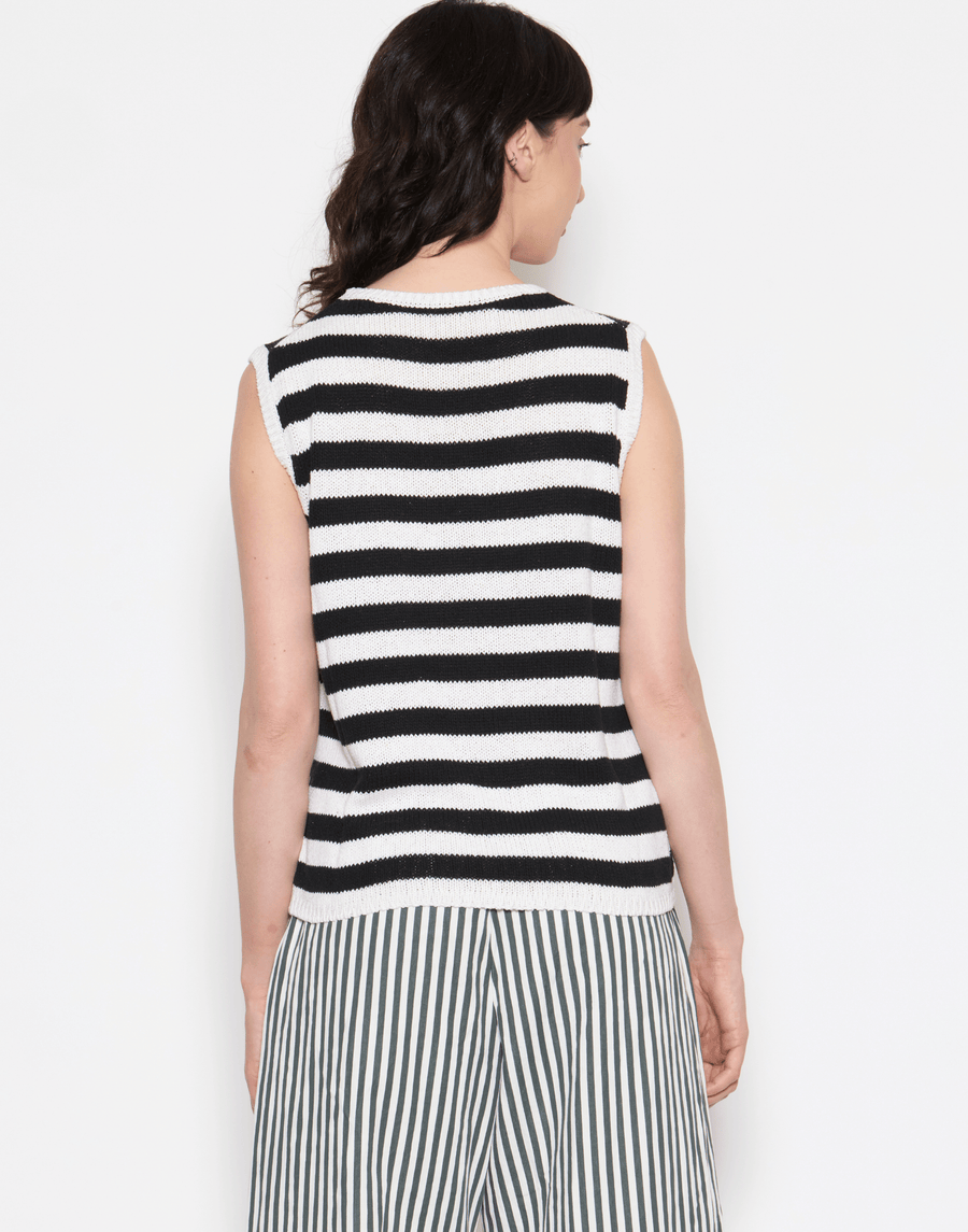 Black & Ecru Stripe Silk Knitted Vest