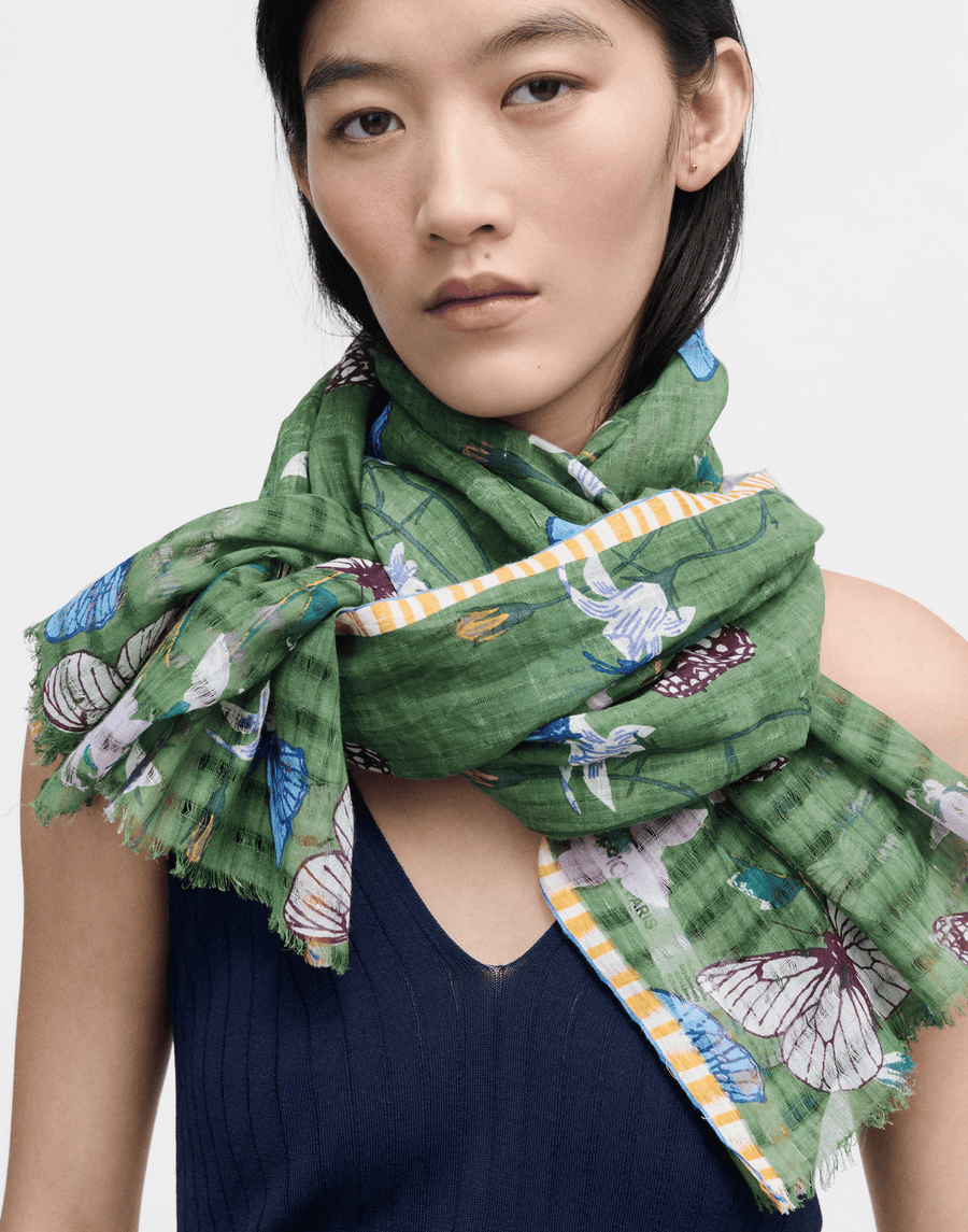 Pine Butterflies Linen & Cotton Scarf