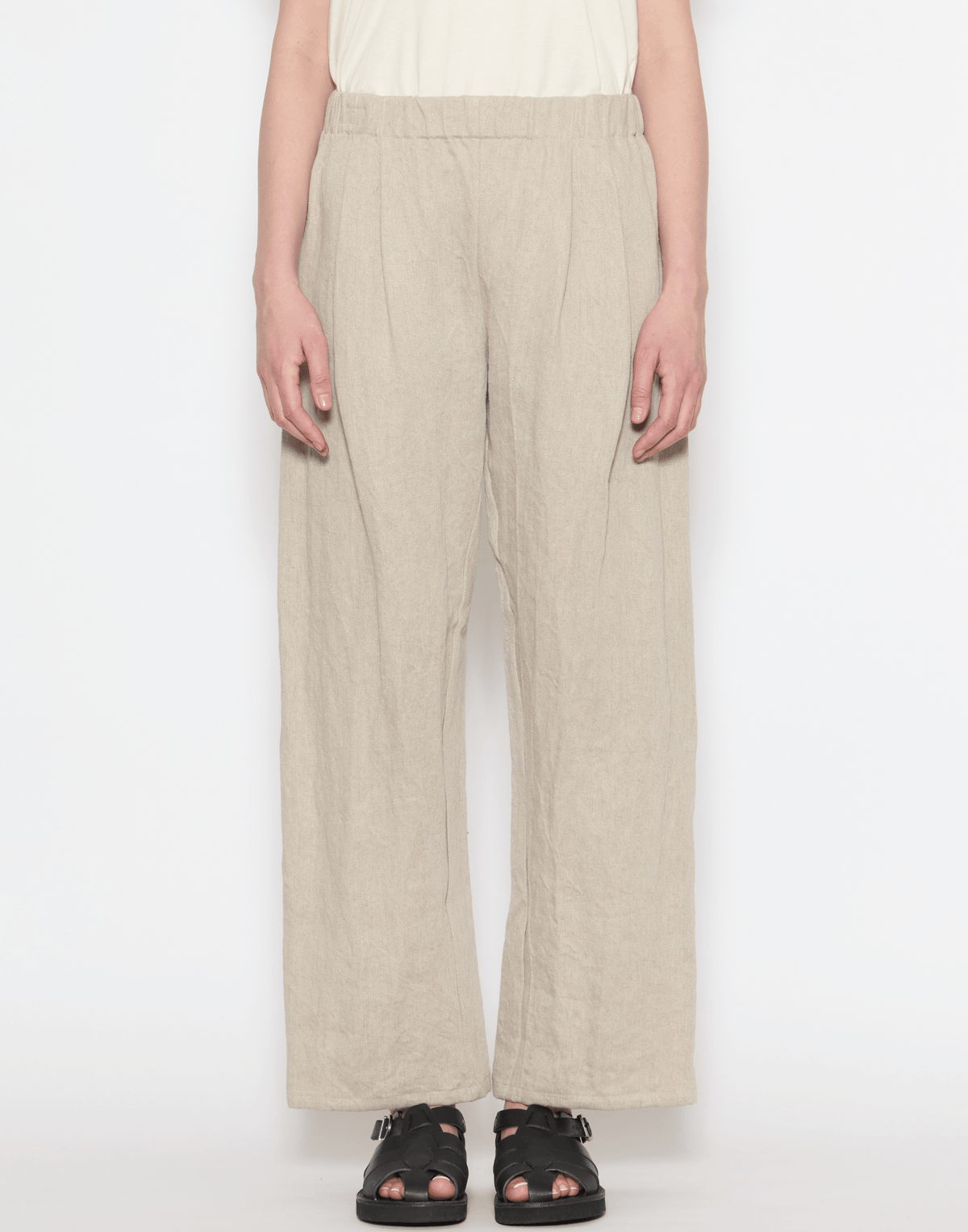 Ecru Linen Wide Leg Trousers