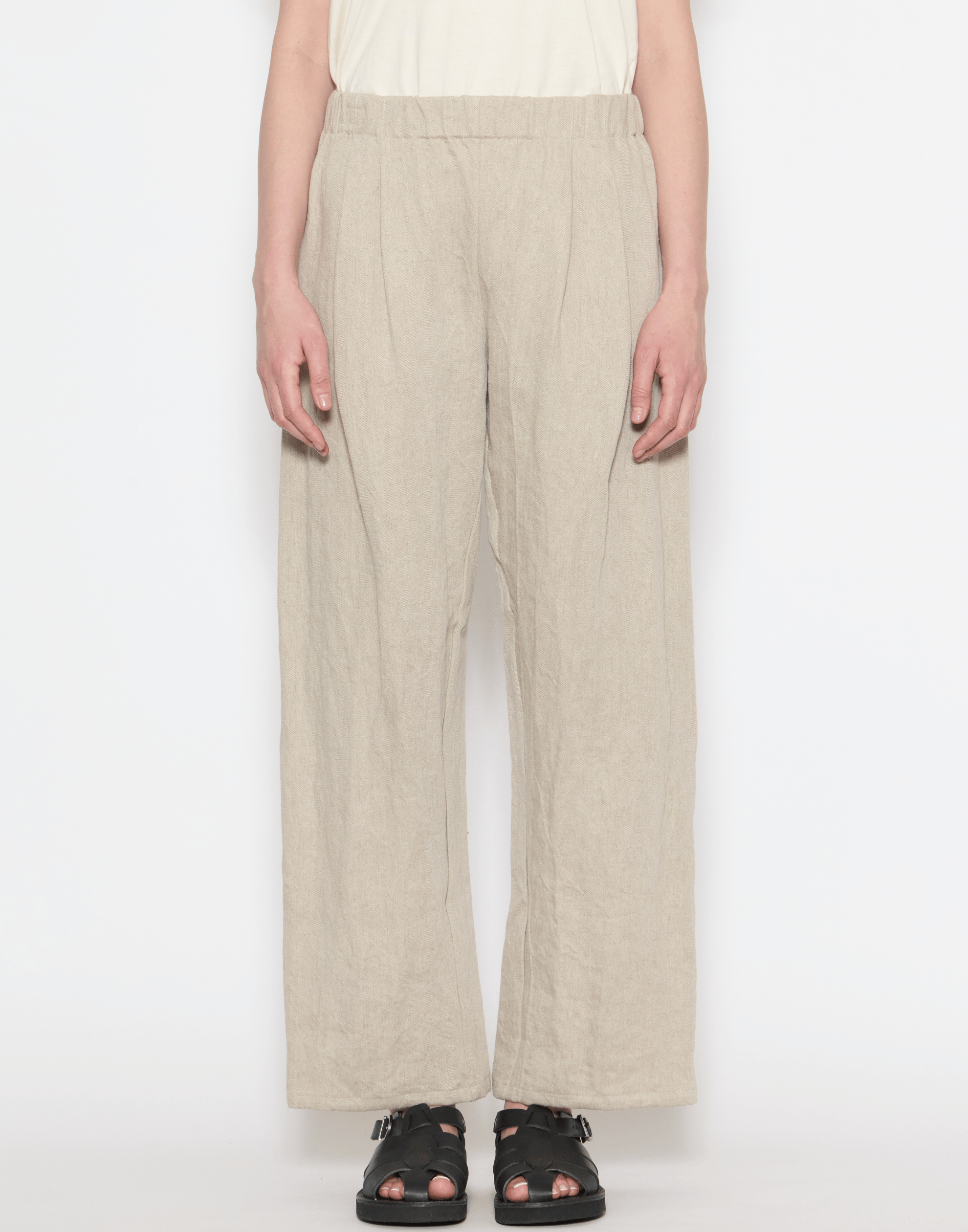Ecru Linen Wide Leg Trousers
