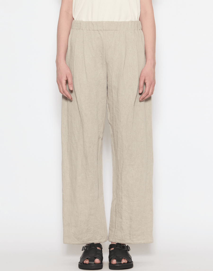 Ecru Linen Wide Leg Trousers