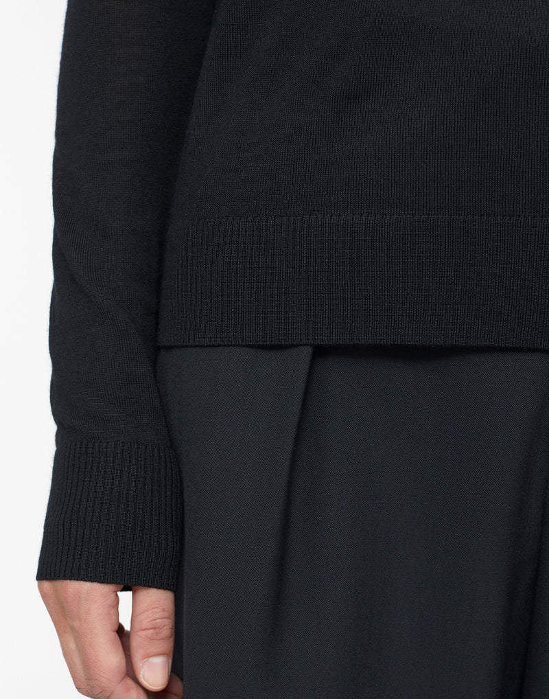 Black Fine Knit Wool Pullover