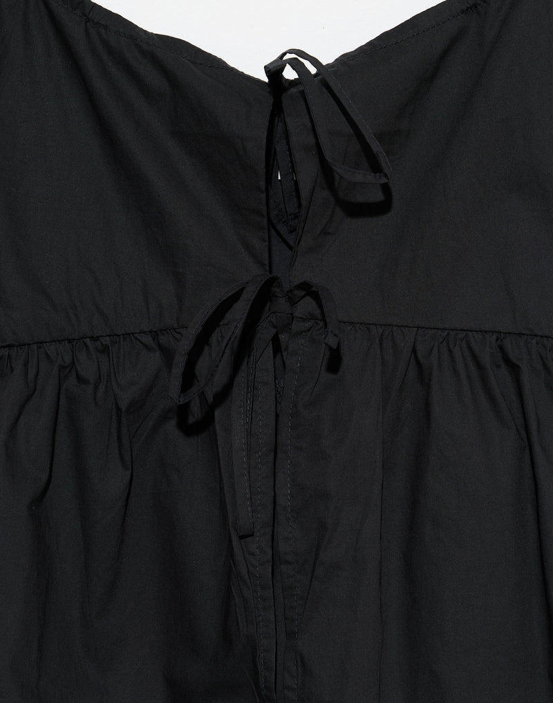 Black Cotton Double Tie Top