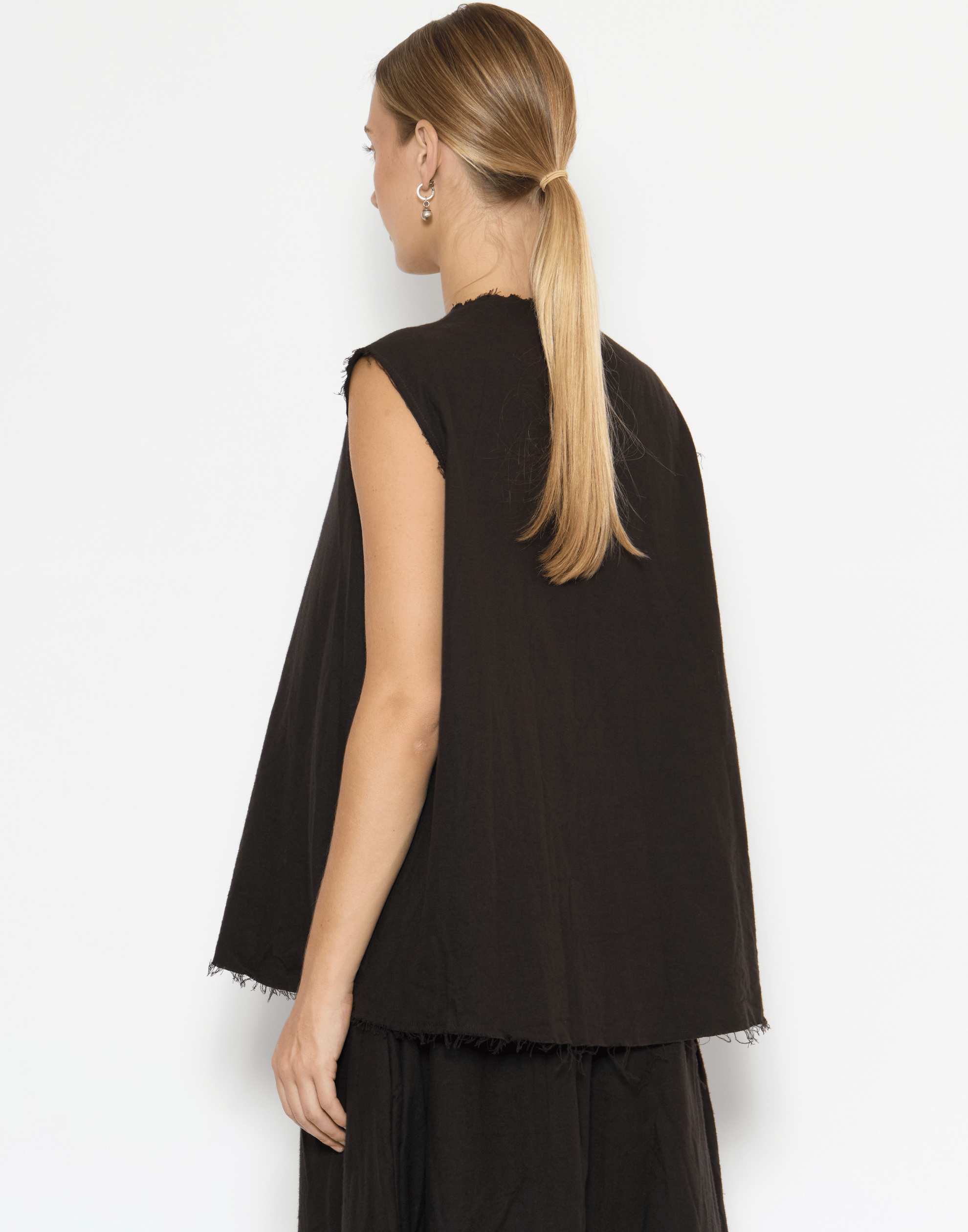 Bitter Chocolate Cotton Flannel Sleeveless Top