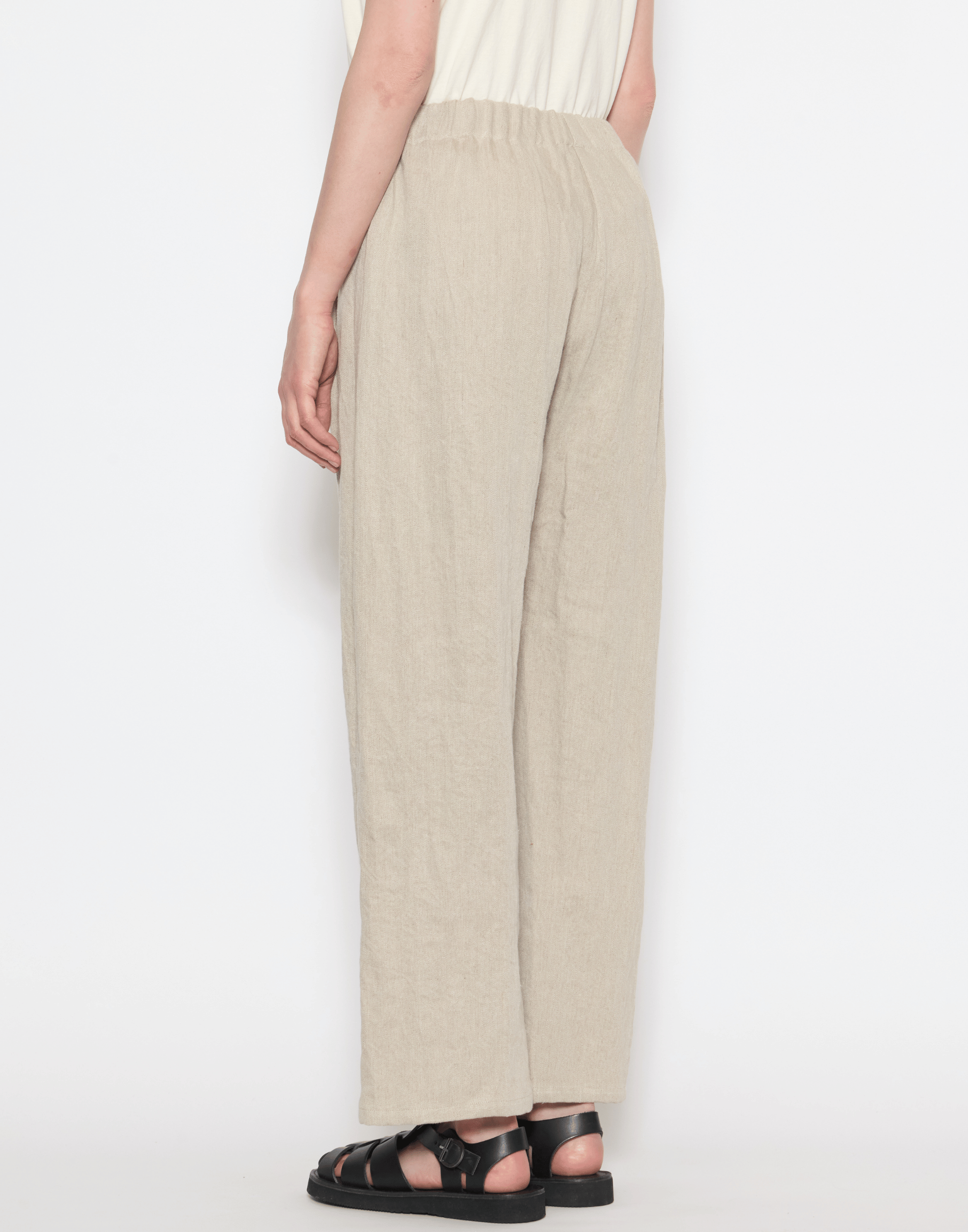Ecru Linen Wide Leg Trousers