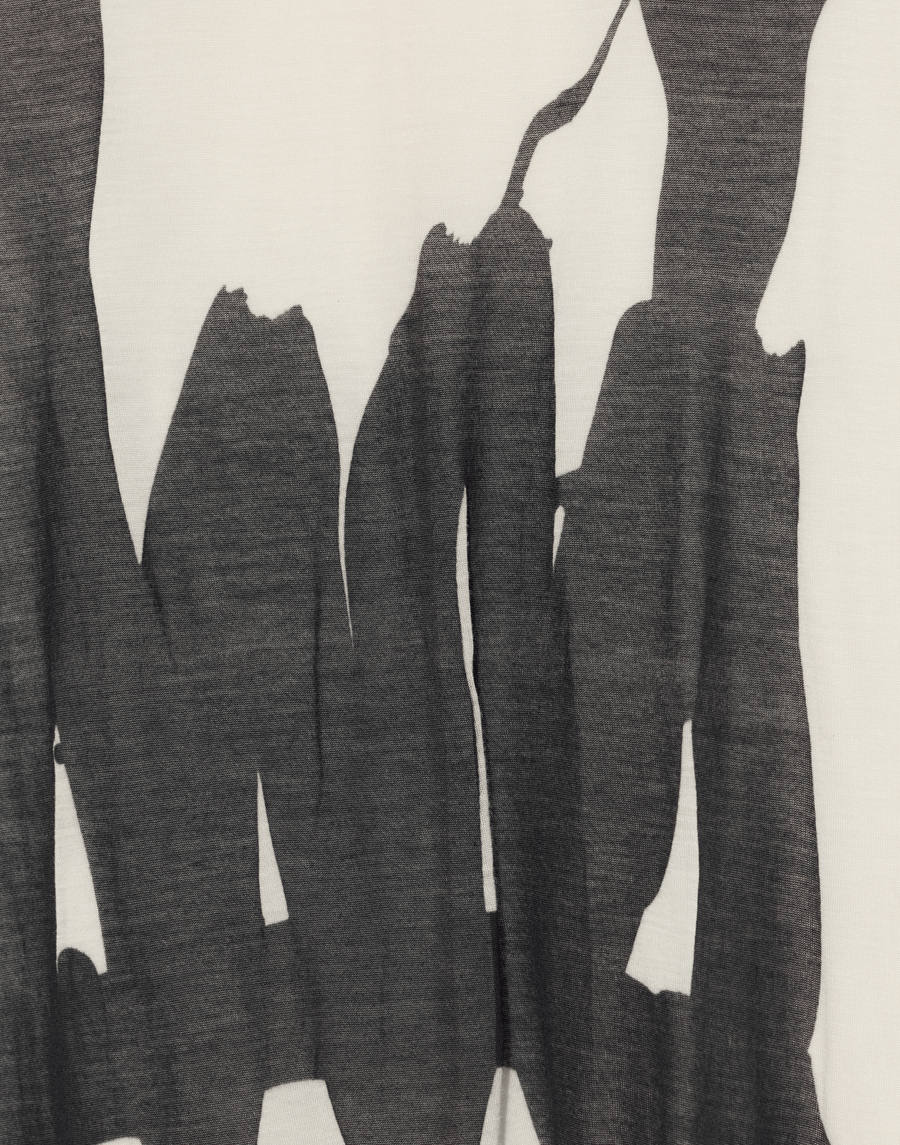 Bone Black Print Lyocell & Silk T-Shirt