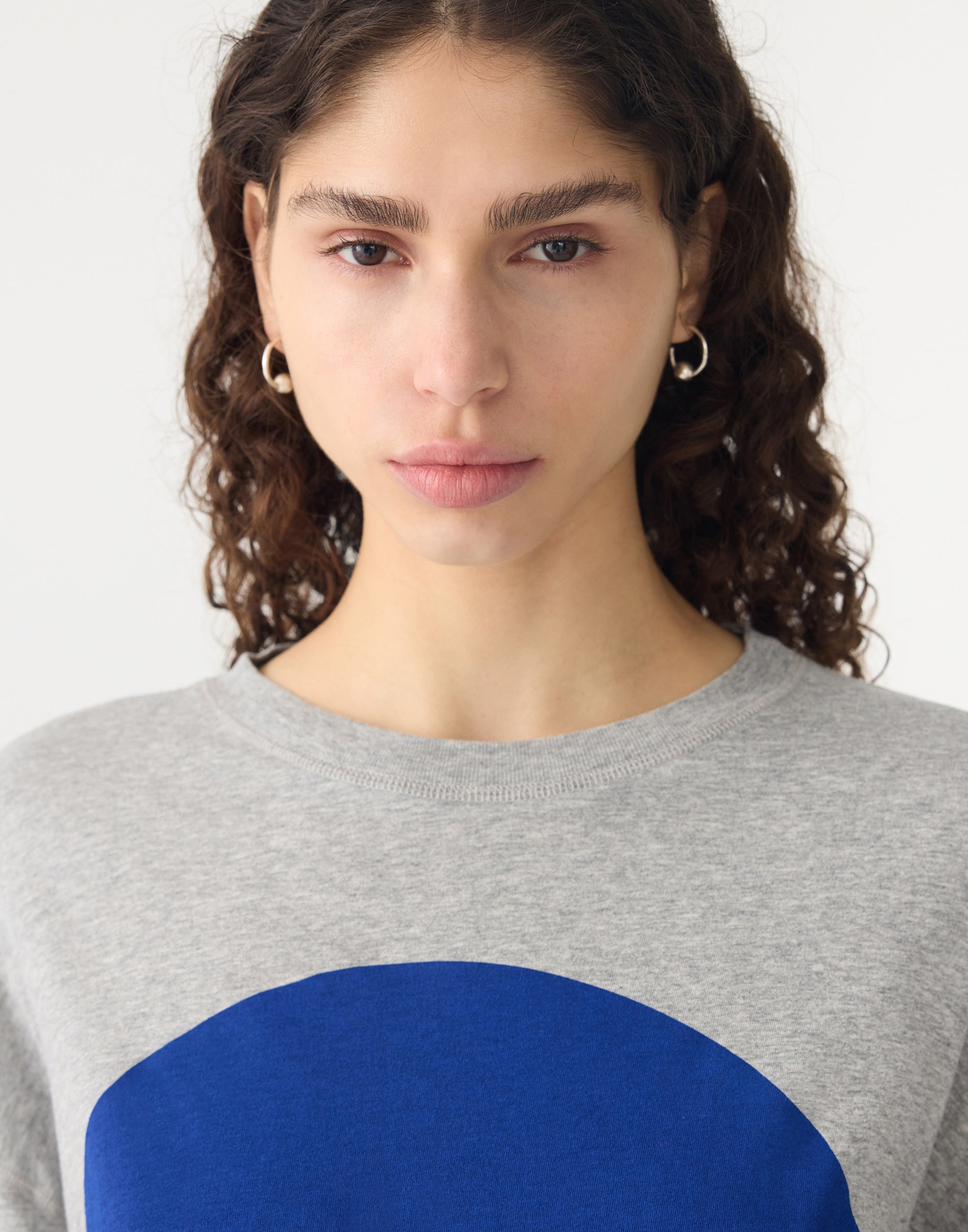 Grey & Cobalt Blue Cotton Slouch Dot T-Shirt