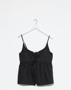 Black Cotton Double Tie Top
