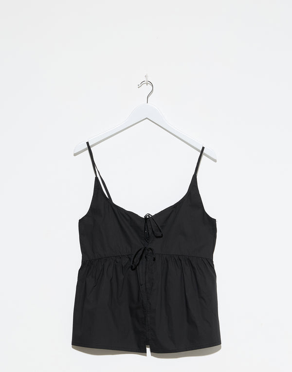 Black Cotton Double Tie Top