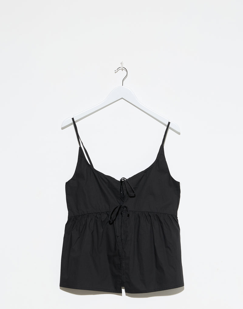 Black Cotton Double Tie Top